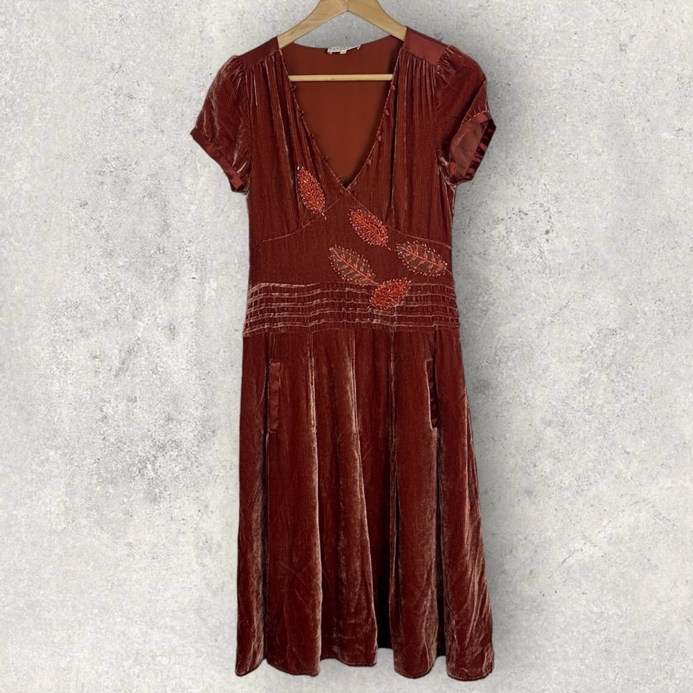 Essentiel Antwerp Ribbed Velvet Floral Embroidery Sequin Maxi Dress Size 38 or6